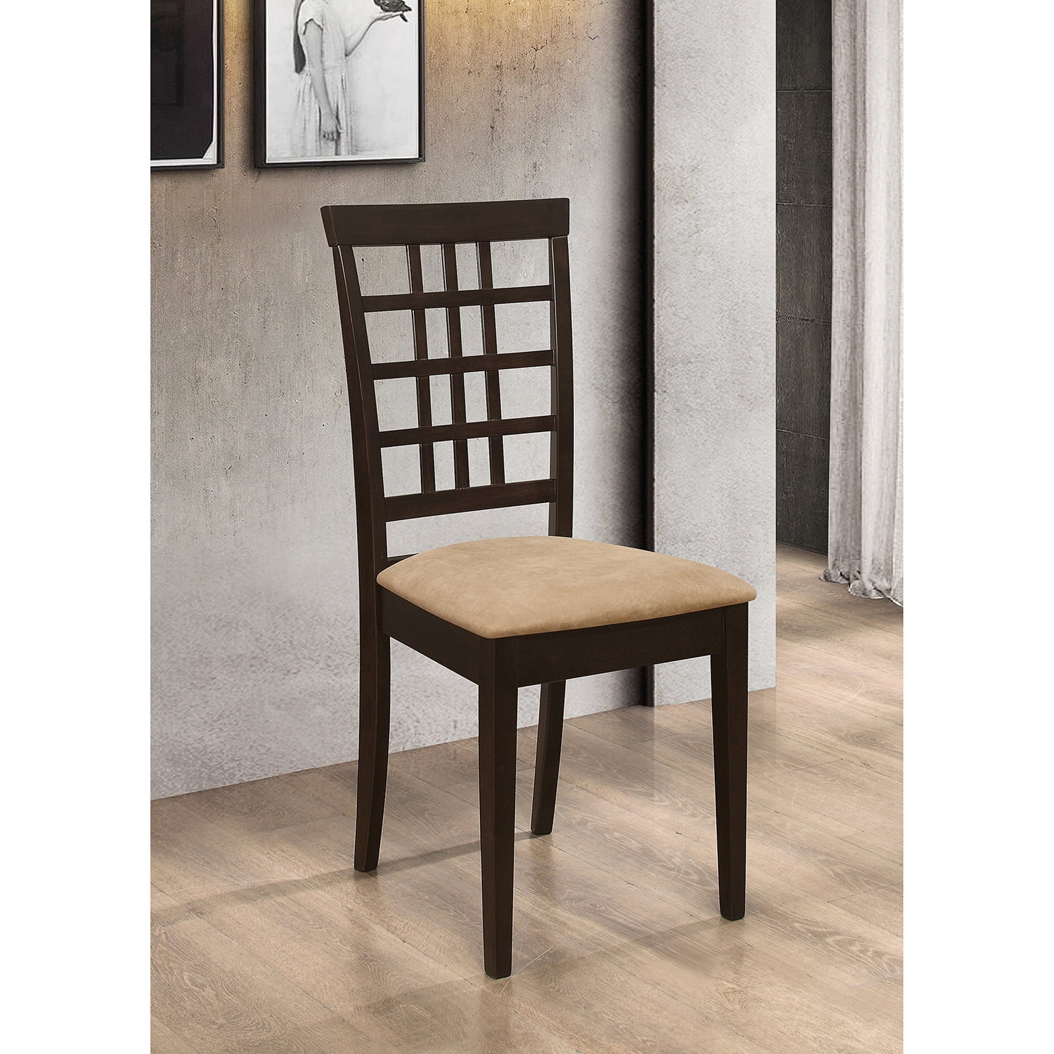 High-Back Traditional Beige Microfiber Upholstered Side Chair