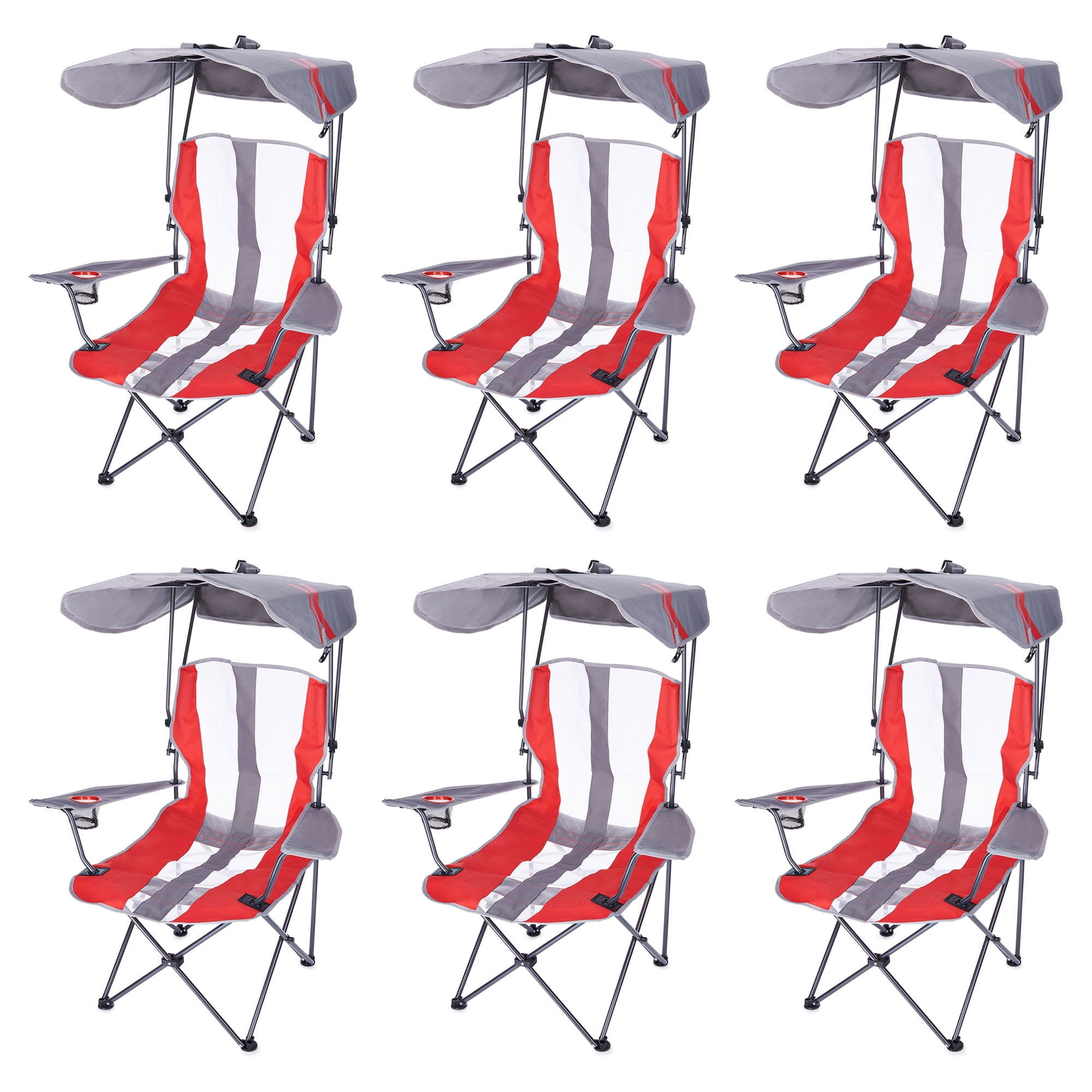 Kelsyus Canopy Lawn Chair w/Integrated Cup Holder, Red / Black, 6 Pack