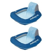 Kelsyus Floating Swimming Pool Lounger Inflatable Chair with Built-In Cup Holder & Clip, Blue (2 Pack)