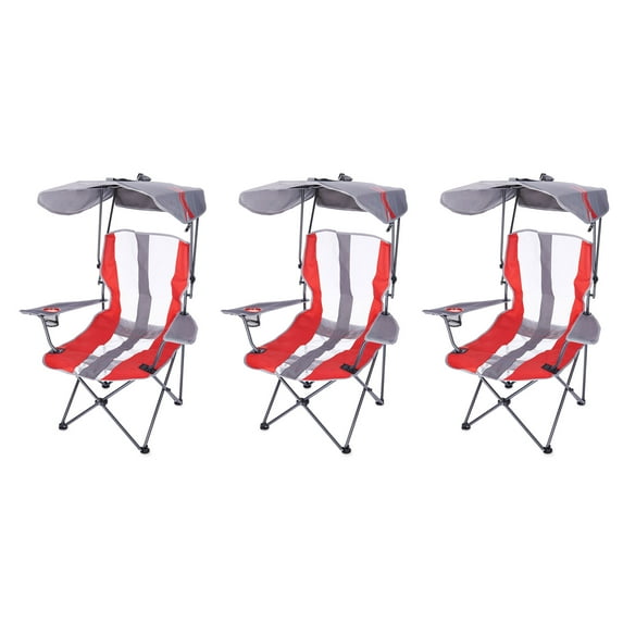 Kelsyus Premium Camping Chair, Canopy & Cup Holder, Red / Black, 3 Pack