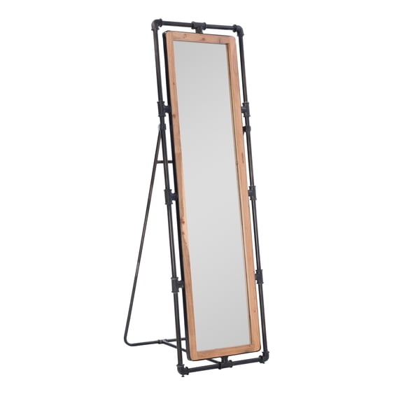 Powell Kelton Industrial Pipe Cheval Mirror, Natural and Gun Metal
