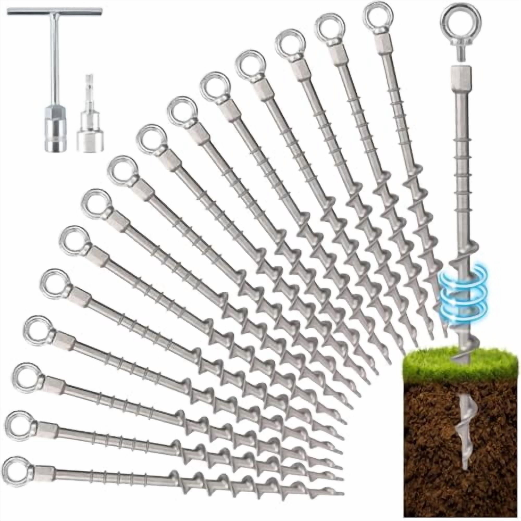 Keltrion 14" Ground Anchors Screw in Non-Rust Cast Aluminum Detachable Tent Stakes for Camping Tents, Sand, Trampoline, Swing Sets and Sheds（16 Packs）