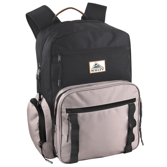 Kelty Canvas Laptop Backpack | 18 Inch, 25 Liter Work and College Backpack for Women, Men with Side Water Bottle Pockets - Black and Grey