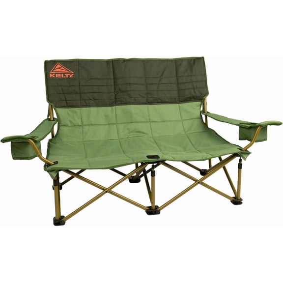 Kelty Low Loveseat Oversized 2-Person Heavy Duty Folding Camp Chair, Double Seat for Soccer Games, Tailgating, Beach Days (Low Height/Dill)