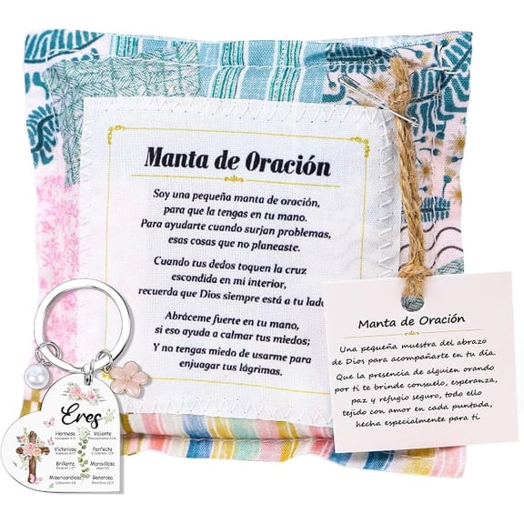 Keluna Spanish Prayer Quilt Squares with Cross, Christian Scripture Gifts