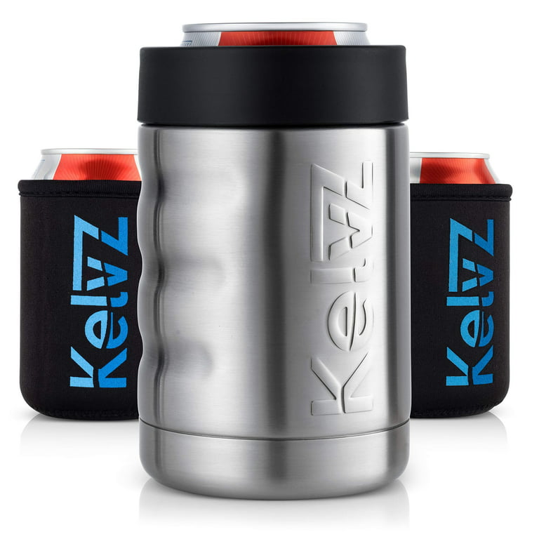 KelvZ Finger Grip Insulated Can Cooler with Two Foam Can Sleeves, 18/8 Stainless  Steel Beer Holder Fits 12 oz Cans & Bottles, Insulated Can Holder Coolie