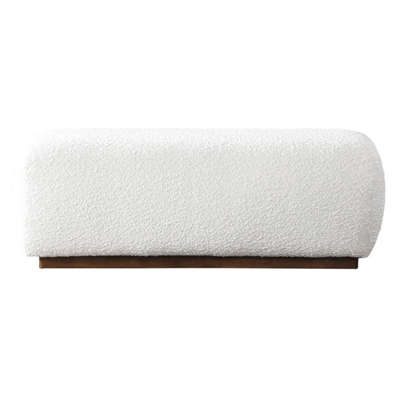 Kelvin Ivory Boucle Upholstered Bench Solid Teak Wood Base Japanese Wabi-Sabi Minimalist Fully Assembled Rectangular Accent Stool Multi-Scene Decor Bench for Bedroom Entryway Living Room