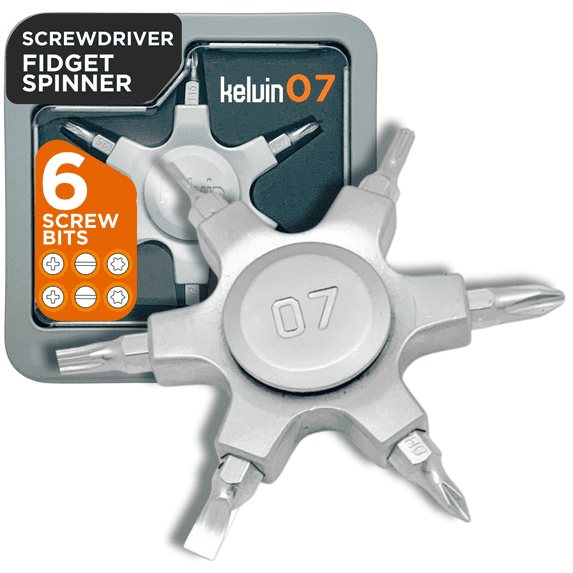 Kelvin Tools Kelvin 07 Fidget Spinner Multitool - Pocket Spinner Multi-Screwdriver with Six Chromoly Steel Heads, Multi Bit Screwdriver for Adults, Includes 2 Straight, 2 Phillips, 2 Torx Bits