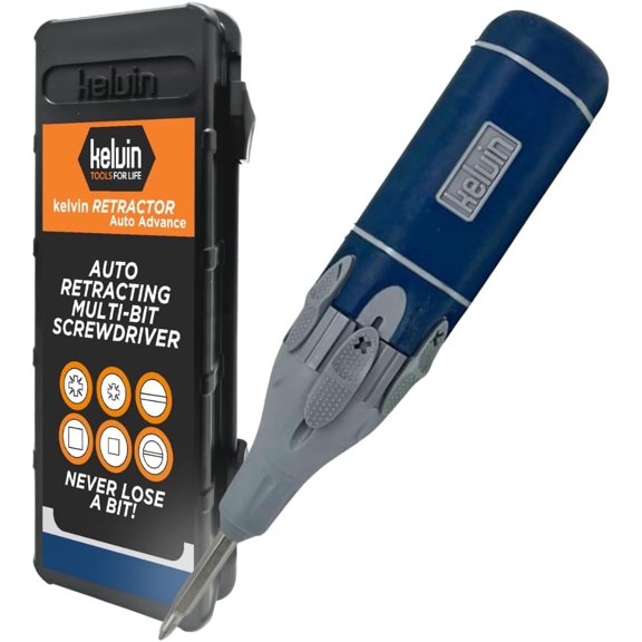 Kelvin Tools Retractor Auto Advance – Automatic Multi-Bit Screwdriver, 6-in-1 Autoloader Tool with Spring-Loaded Lock System, Compact Multitool for Men and Women, Made in North America