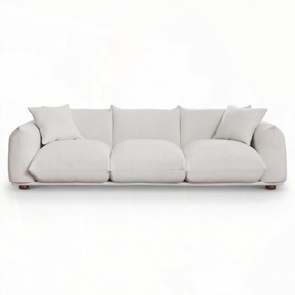 Cream Boucle 100'' Sofa for Living Room with Solid Wood Legs