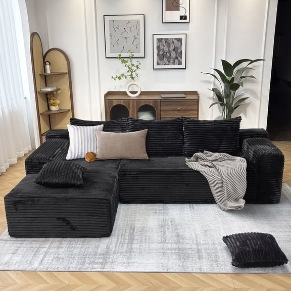 Kelyda 104'' Modular L-Shaped Sectional Sofa, Modern Memory Foam Deep Seat Corduroy Boneless Cloud Couch Beige