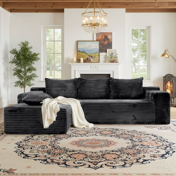 Kelyda 105" Modular L-Shaped Cloud Sofa, Plush Boneless Sectional with Deep Seats Chaise Corduroy Fabric, Gray