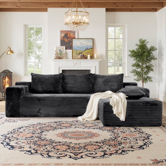Kelyda 105" Modular L-Shaped Cloud Sofa, Plush Boneless Sectional with Deep Seats Chaise Corduroy Fabric, Gray
