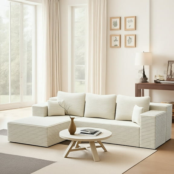 Kelyda 106'' Cloud Sectional Couch with L-Shape Chaise, Modern Corduroy Boneless Sofa for Living Room, Beige