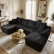Kelyda 130'' Boneless Sectional Couch, Modern Chenille U Shaped Modular Cloud for Living Room Black