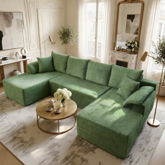 Kelyda 130'' Boneless Sectional Couch, Modern Chenille U Shaped Modular Cloud for Living Room Green