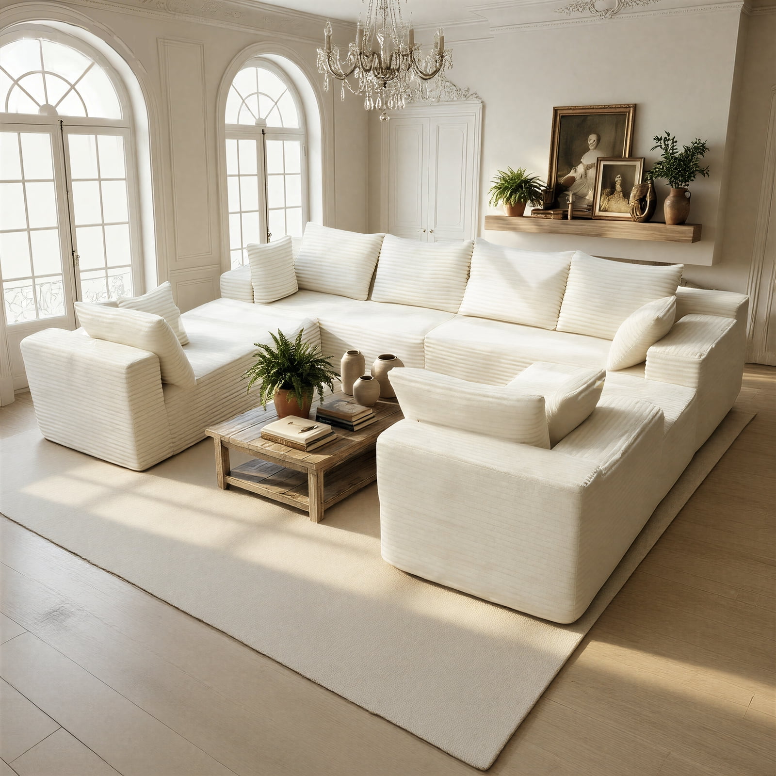Kelyda 139'' U Shaped Sectional Couches, Modern Modular Boneless 8 Seater Large Foam Cloud Sofa Beige