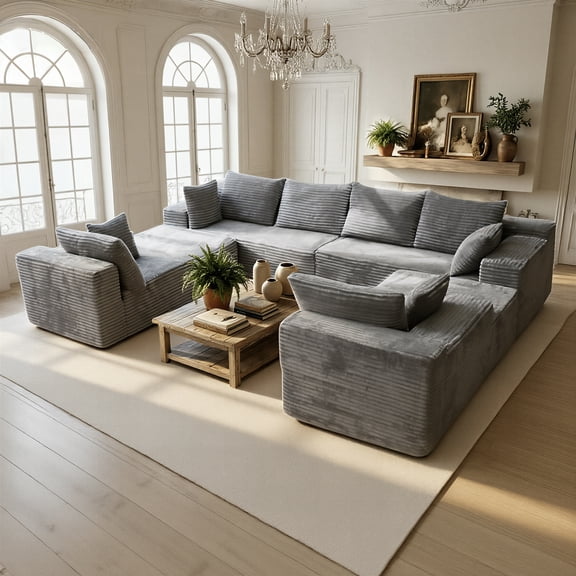 Kelyda 139'' U Shaped Sectional Couches, Modern Modular Boneless 8 Seater Large Foam Cloud Sofa Grey