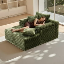 Kelyda 67"x48" Oversized Chaise Lounge Chair Indoor, Modern Boneless Cloud Corduroy Couch Sofa Sleeper Bed Green