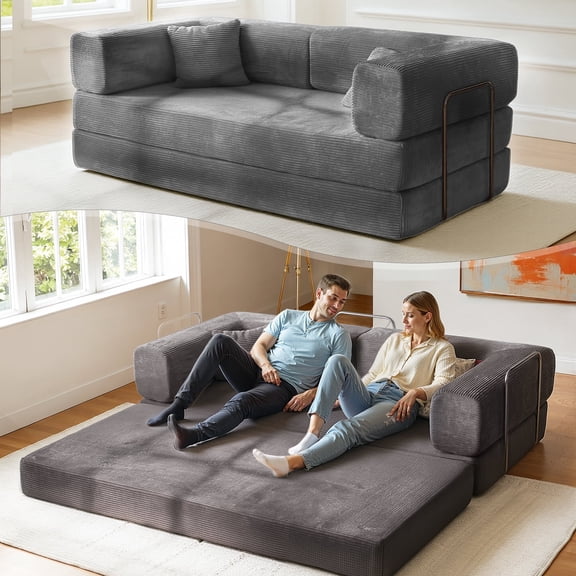 Kelyda Convertible Sofa Bed 5-in-1 Split-Back Lounger Floor Mattress Design 79" Grey