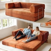 Kelyda Convertible Sofa Bed 5-in-1 Split-Back Lounger Floor Mattress Design 79" Orange