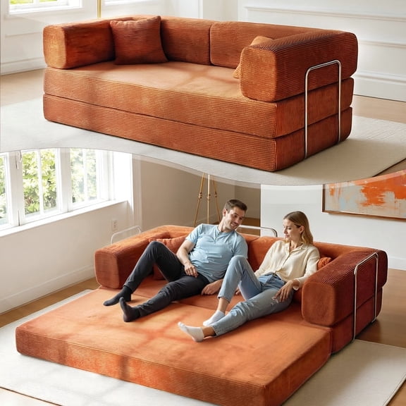 Kelyda 79'' Convertible Sofa Bed Couch, Modern Modular Boneless Cloud Couch Sleeper Loveseat for Living Room Orange