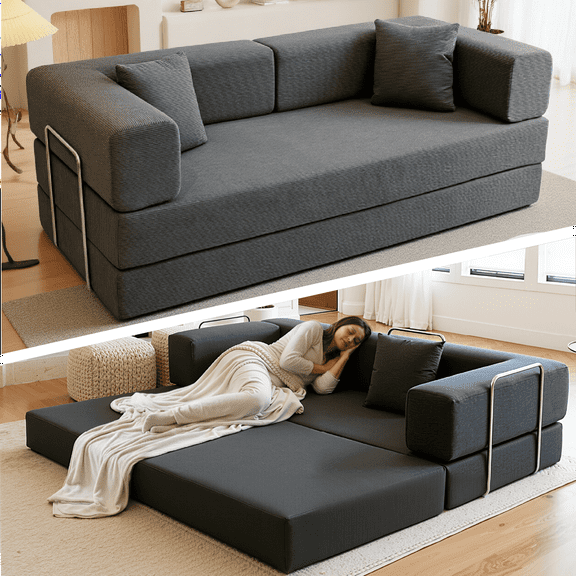 Kelyda 79'' Folding Sofa Bed Couch, Modern Modular Boneless Cloud Couch Sleeper Loveseat for Living Room Dark Grey