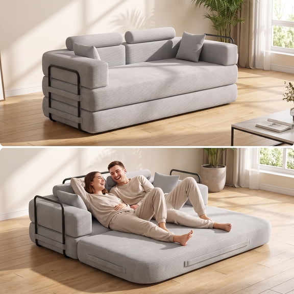 Kelyda 79'' Folding Sofa Bed Couch, Modern Modular Boneless Cloud Couch for Living Room Silver Gray
