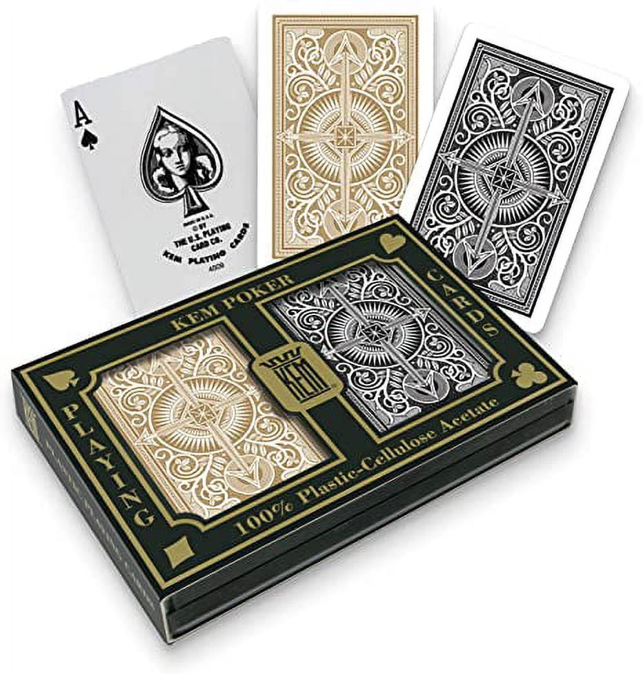 Kem Arrow Back 2 Decks Plastic Bridge Size Poker Playing Cards Black & Gold