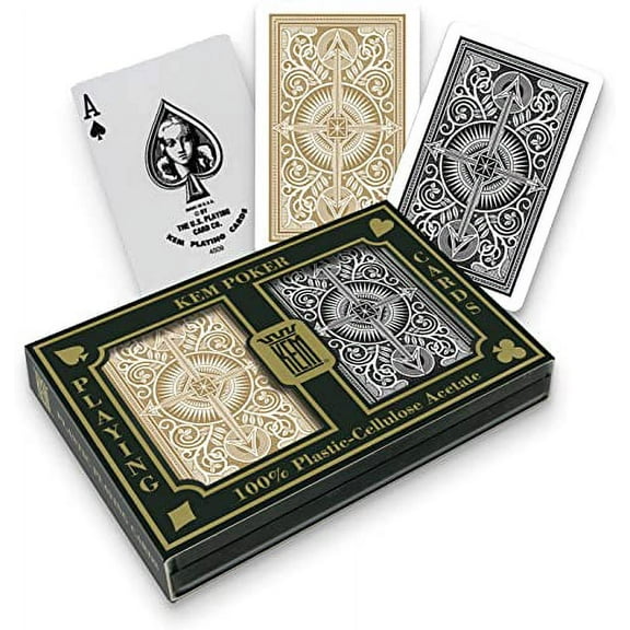 Kem Arrow Back 2 Decks Plastic Bridge Size Poker Playing Cards Black & Gold