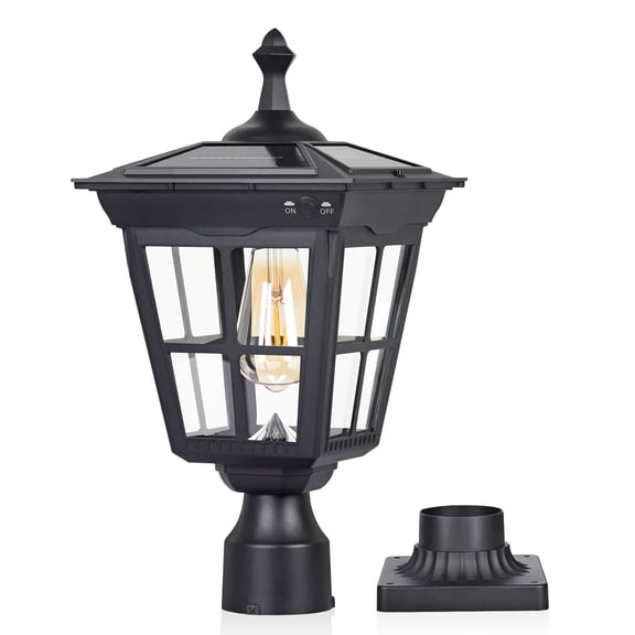 Kemeco Solar Post Light, Outdoor Waterproof Cast Aluminium with Glass Dusk to Dawn 3-Inch LED Post Light Solar Powered ST4311BQ for Pier Mount Gates Pillar Yard Garden Driveway
