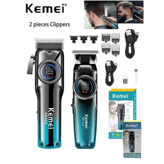 Kemei 2 Pieces Electric Hair Clipper Professional Hair Cutting For Men KM-2279 & Electric Hair Trimmer KM-1740 Sculpting Clipper