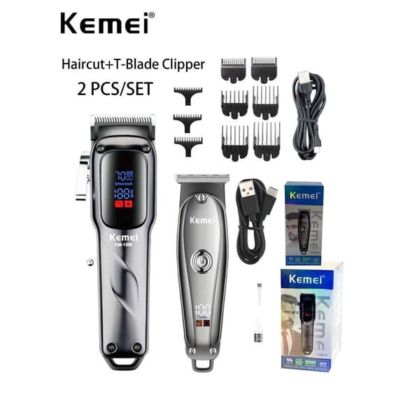 Kemei 2 Pieces Hair Clipper Set For Men Daily Use KM-1550 Electric Hair Clipper Haircut For Men KM-637 Zero Gapped Carving Clipper Hair Trimmer For Home Family Use Gift For Men Father's Day Gift