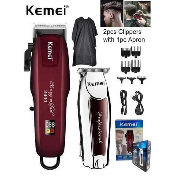 Kemei 2pieces Clippers With Barber Apron Magic Set Electric Hair Clipper