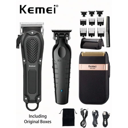 Kemei 3pieces Hair Clippers & Shaver Set KM-1071 Electric Haircut Clipper KM-2299 Sculpting Clipper