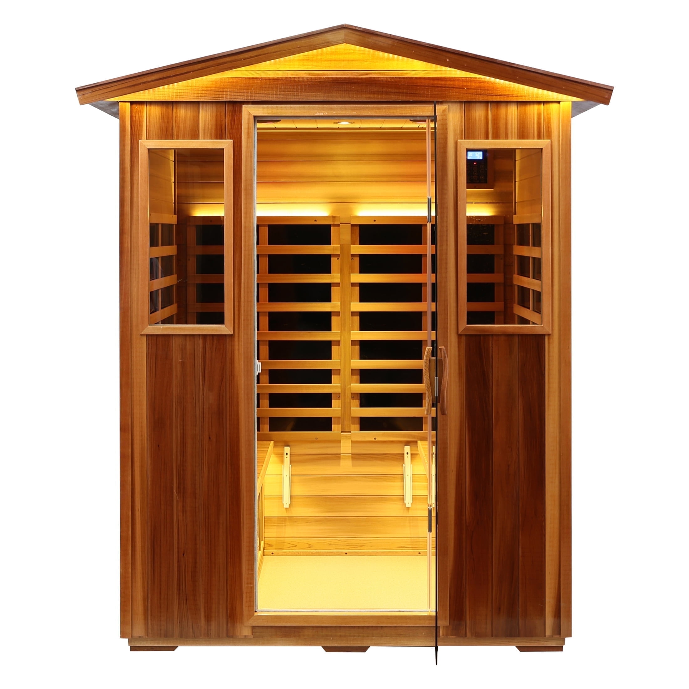 Kemei 4 Person Outdoor Sauna Cabinet, Red Cedar Wood, 2050W