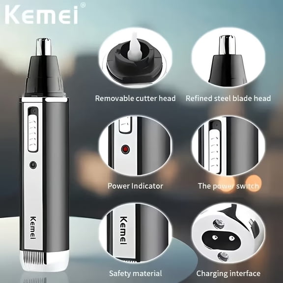 Kemei 6630 Men's 4-in-1 Professional Grooming Kit - USB Rechargeable Ear and Nose Hair Trimmer, Beard and Eyebrow Razor, Perfect for Personal Care and Holiday Gifts
