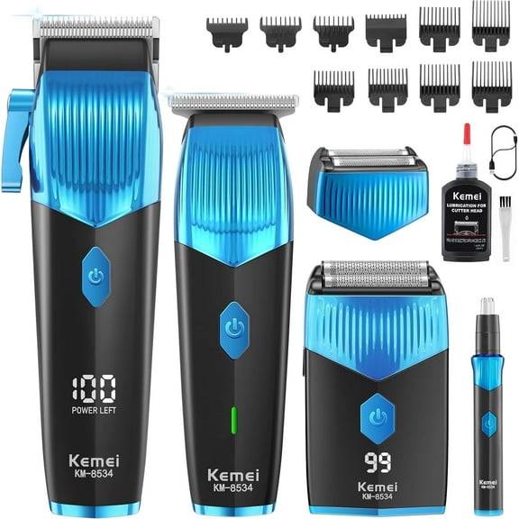 Kemei 8534 Professional Cordless Hair Clipper for Men, Beard Trimmer Kit with T Blade, Barber Set
