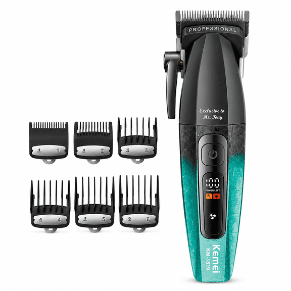 Kemei Cordless Hair Clippers for Men, Rechargeable Hair Cutting Kit with 8500 RPM Motor, Adjustable Taper Lever, LED Digital Display, 6 Guide Combs and 180-Minute Runtime, Teal