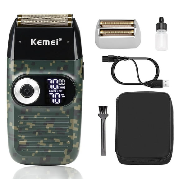 Kemei Foil Professional Electric Shaver for Men Razor with Bald Trimmer Cordless Shavers Rechargeble LED Display 2 in 1