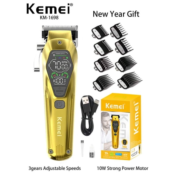 Kemei KM-1698 New Electric Hair Clipper Professional Hair Clipper For Baber Salon Use Adjustable Speeds Hair Clipper LCD Display Screen 10W Strong Power