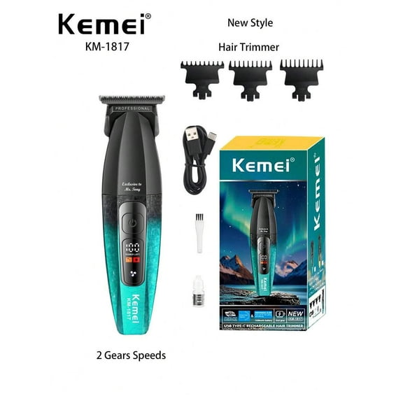 Kemei KM-1817 New Electric Hair Clipper 0mm Gapped Carving Clipper Profesional Barber Sculpting Clipper Black Ceramic T-Blade Hair Trimmer For Men Salon Desinger Use Or Home Haircut Gift For Men