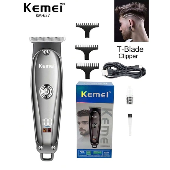 Kemei KM-637 Electric Hair Trimmer For Men T-Blade Clipper 0mm Gapped Carving Clipper Professional Barber Use Or Home Use Clipper Beard Trimmer