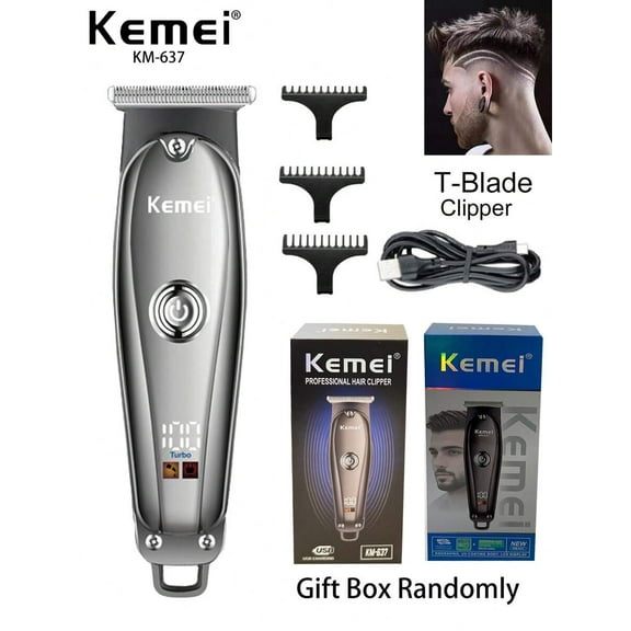 Kemei KM-637 Electric Hair Trimmer For Men T-Blade Clipper 0mm Gapped Carving Clipper Professional Barber Use Or Home Use Clipper Beard Trimmer