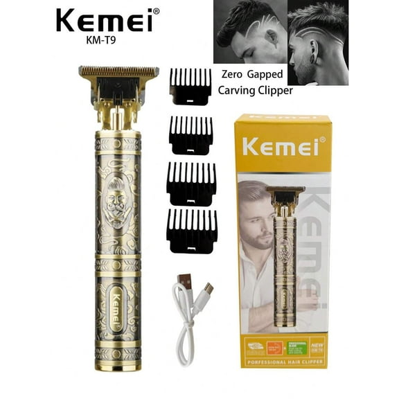 Kemei KM-T9 Professional Electric Hair Clipper T-Blade Clipper 0mm Gapped Carving Clipper Sculpting Clipper Beard Trimmer Usb Charging Hair Trimmer For Men Birthday Gift Home Use
