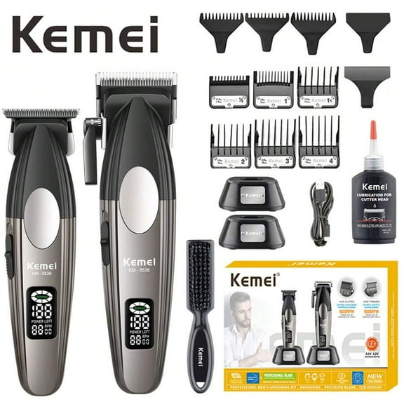 Kemei Kemei 8536 2pcs/1set Professional Men's Cordless Hair Clipper And Trimmer Set Usb Rechargeable Suitable For Hairdressers And Beauticians Grooming Set Ideal For Holiday Gifts