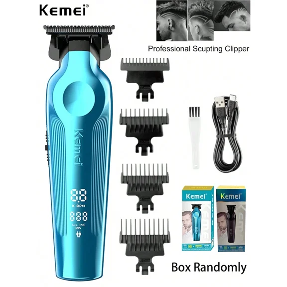 Kemei Kemei New Hair Clipper KM-264 Professional  0mm Gapped Carving Clipper For Men Scupting Hair Trimmer Electric Barber Use Cordless Blue Color Rechargeable Hair Trimming Machine