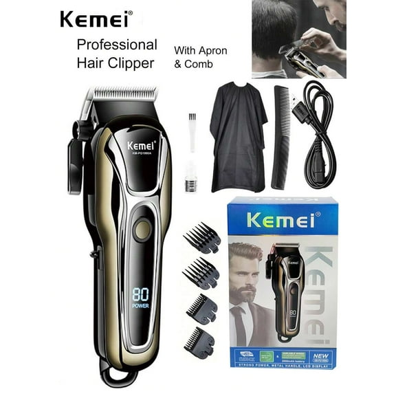 Kemei Kemei Professional Hair Clipper For Men Electric Hair Cutting Machine Barber Shop Or Home Use Clipper Usb Rechargeable Haircut LCD With Apron KM-1990PG
