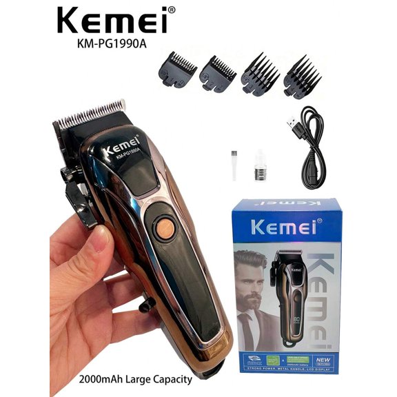 Kemei Kemei Professional Hair Clipper For Men Electric Hair Cutting Machine Barber Shop Or Home Use Clipper Usb Rechargeable Haircut LCD With Apron KM-1990PG