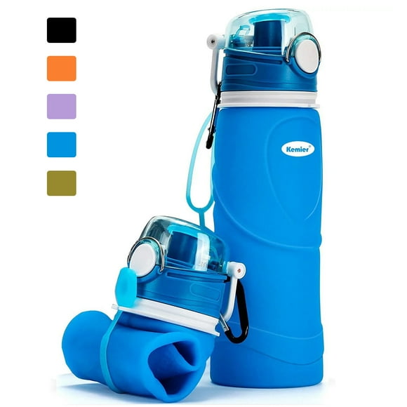 Kemier Collapsible Silicone Water Bottles - 750ML Leakproof Valve Reusable BPA Free Travel Water Bottle, 26oz Foldable Water Bottles Sports & Outdoor Lightweight for Gym Camping Hiking Travel